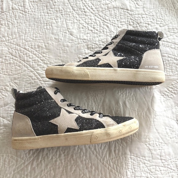 Vintage Havana EST 1954 High Top Sneakers Black Glitter Star Patch Sz 8.5 - Picture 1 of 5